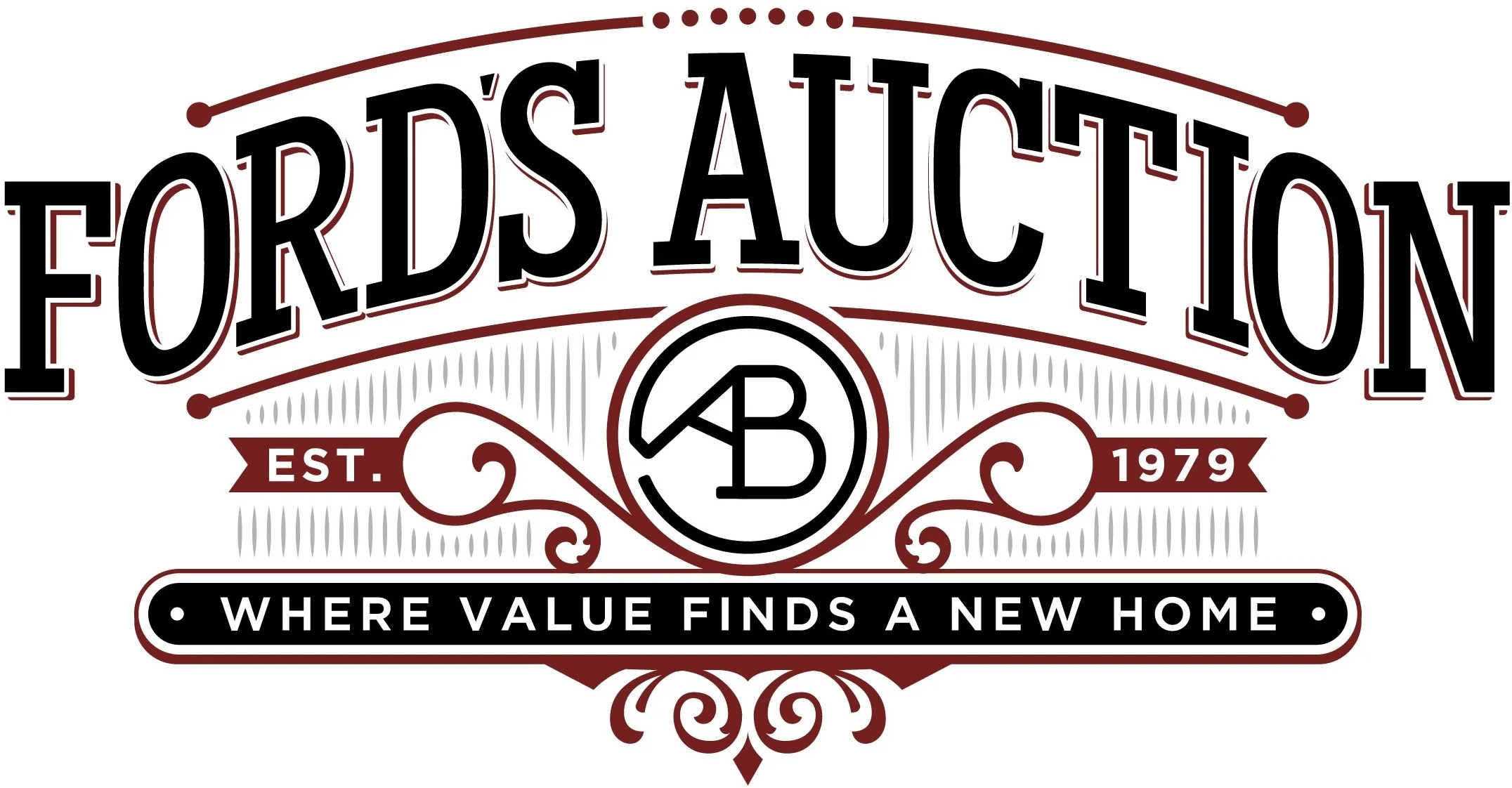 Ford's Auction logo, established 1979, with the tagline 'Where Value Finds A New Home